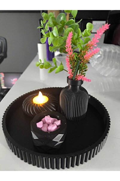 3dvan SİYAH VAZO VE MUMLUK SETİ 5 PARÇA