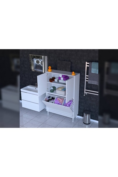 Vivense İlkim Alt Modül Sepet Üst Modül Kapak Banyo Dolabı, 90 Cm