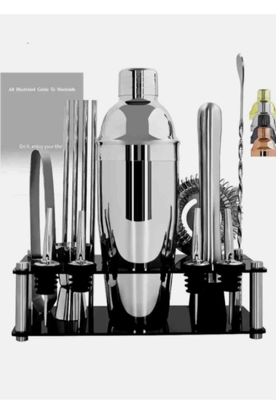 GenelTedarik KOKTEYL SETİ 14 PARÇA AKRİLİK STANDLI PASLANMAZ ÇELİK