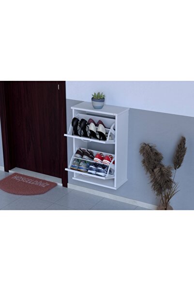Vivense Umay Asma 52 Cm 2 Düşer Kapaklı Ayakkabılık, Beyaz