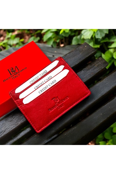GENERAL'S Rossi Milano Leather Holder, Red, Genuine Cow Nappa Leather, Slim Wallet, 6cm x 8cm