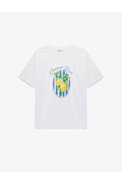 Koton Cotton Short Sleeve Crew Neck Lemon Printed T-Shirt