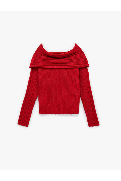 Koton Long Sleeve Off Shoulder Oversized Knit Sweater