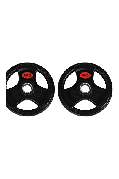 Generic Olympic Barbell Weight Plates 10KG Pair – Rubber Coated Cast Iron Gym Disc 50mm