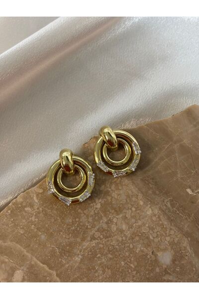 stainless steell Baguette Stone Ring-Looking Steel Earrings