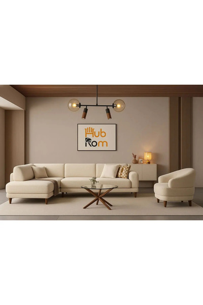 HubRom ALKAN 4152-4P-FRR Μαύρος / Ξύλινος Πολυέλαιος 70x60 εκ. 2xE27 + 2xGU10 Μέγ. 60W