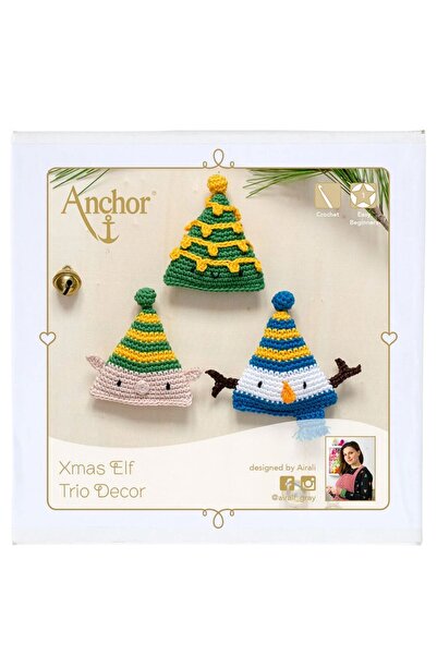 Anchor Božićni vilenjak Trostruki ukras za božićno drvo Heklani amigurumi set