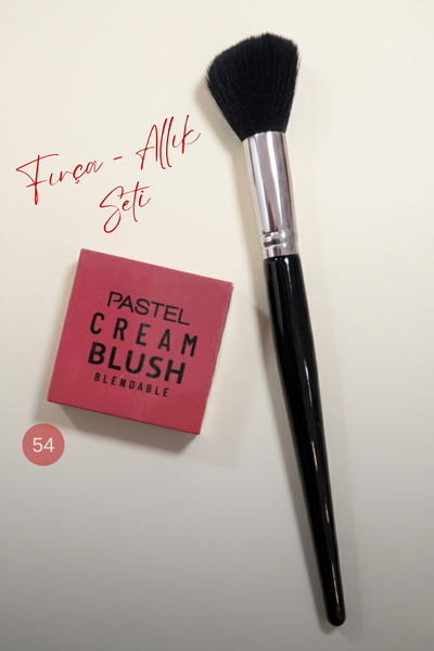 Pastel Kadın Kozmetik Allık Paleti ve Allık Fırçası 2`li Set