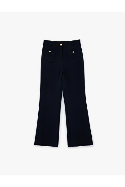 Koton High Waist Wide Leg Pants with Applique Pocket Detail