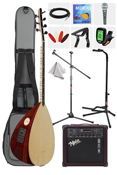 Yonka B-341K-AMP Amfili Kısa Sap Ardıç Ağacı Profesyonel Saz Bağlama Seti