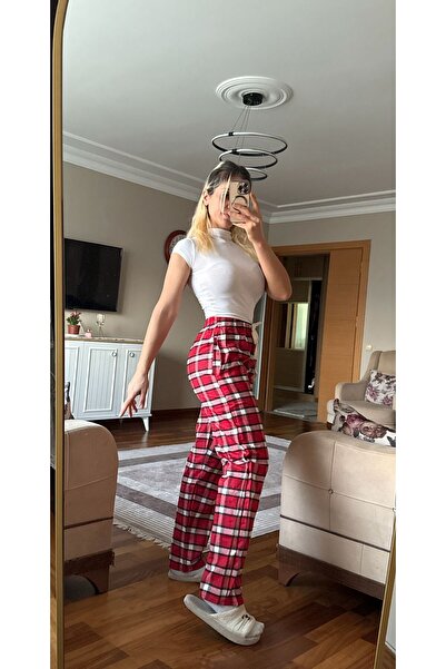 SERENCEE HARAJUKU KARE DESENLİ KIRMIZI -BEYAZ-KARELİ UNİSEX EŞOFMAN ALTI