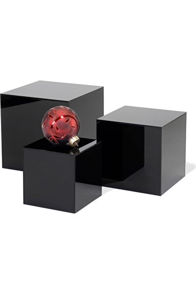 Slasa مجموعة من 3 حوامل عرض مكعبية من الأكريليك الأسود اللامع مع قاع مجوف