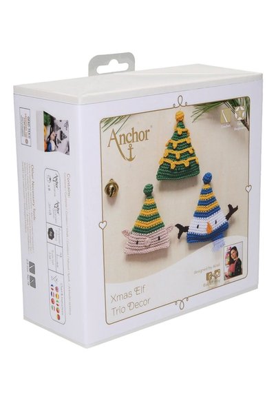 Anchor Kit de amigurumi pentru decorarea pomului de Crăciun cu trei elfe de Crăciun