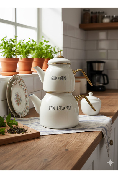 AAA Porselen Görünümlü Emaye Çaydanlık Takımı