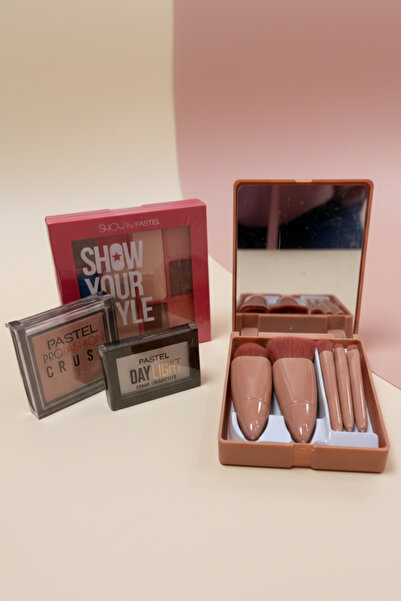 Pastel Дамски комплект от 5 четки с огледало, пудра, руж, хайлайтър, палитра ...