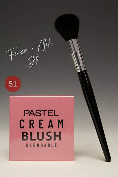 Pastel Kadın Kozmetik Allık Paleti ve Allık Fırçası 2`li Set