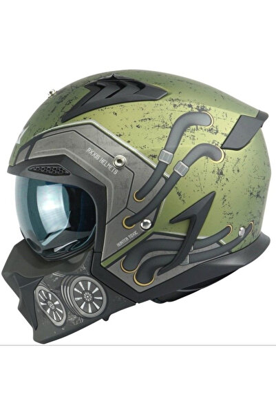 AXXIS Motosiklet Kask Hunter SV Toxis C6 Matt Green Sport Moduler Motorcu Kas...