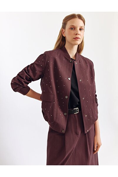 Kayra Hotfix Printed Skirt Suit Dark Burgundy Ky-A25-76019-260