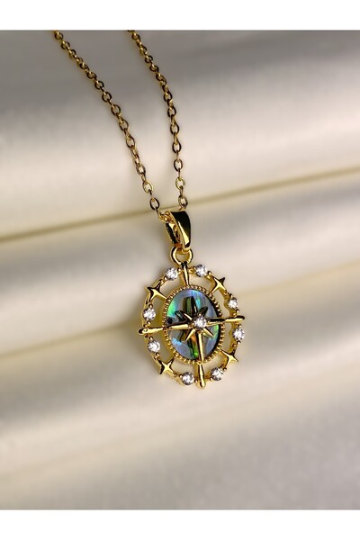 Jewelliss Sedefli Pusula Kolye Gold Çelik Kolye Kararmaz Paslanmaz İnce Zinci...