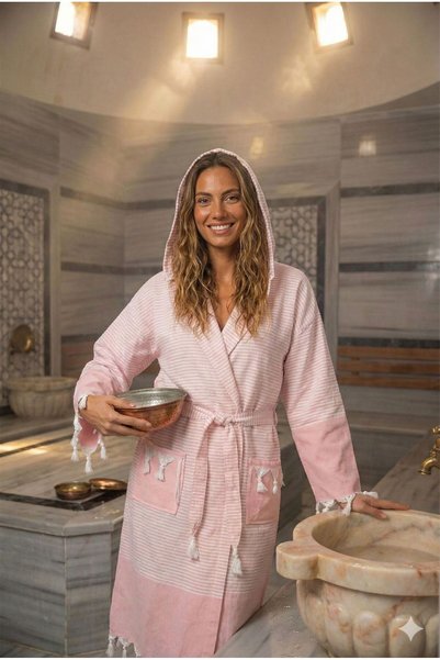 karanihome رداء حمام من القطن مع جيوب للرجال والنساء للحمام والساونا وحمام السباحة والشاطئ موديل بغطاء رأس