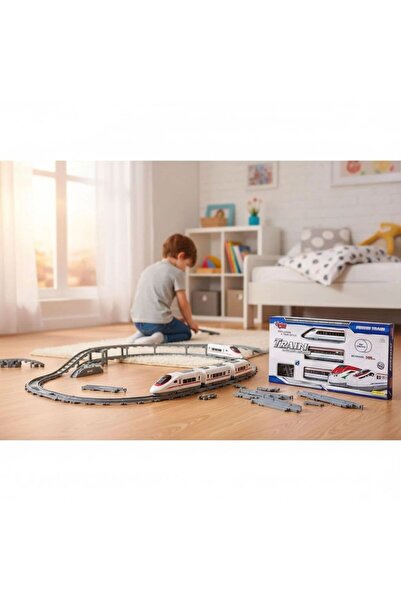 scntoys 40 Parça Pilli Işıklı 308 cm Hızlı Tren Seti Oyuncak Kavisli Raylı Me...