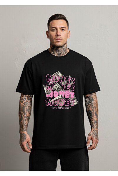 LORVEX Money Give My Money Printed Oversized Unisex Cotton Tshirt - T-Shirt