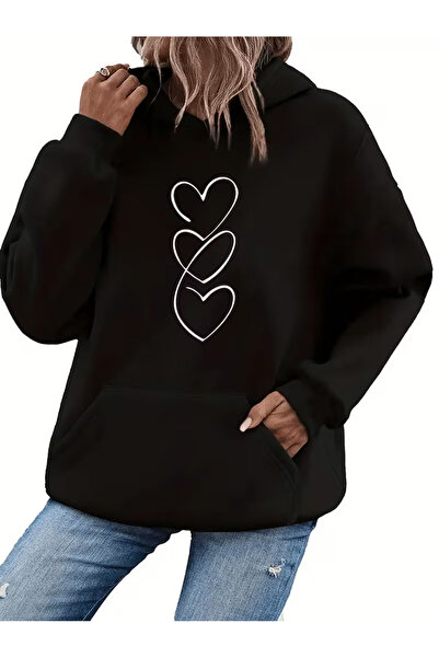 Sweet Cotton Kaıp Printed Unisex Kangaroo Pocket Hooded Sweatshirt