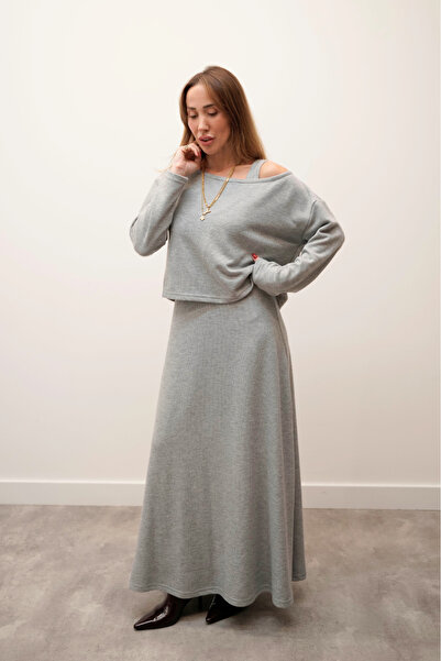 Maldia Shop Silva Touch Gray Dress Blouse Set