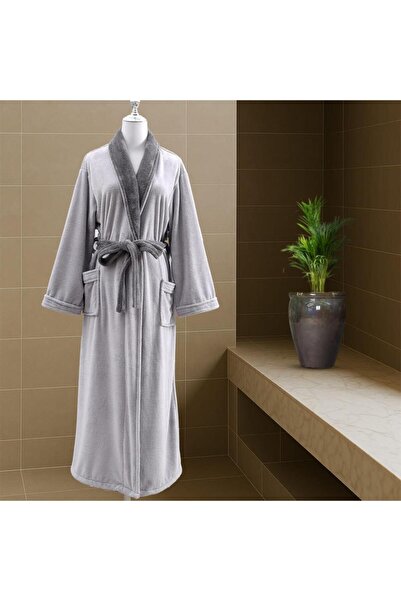 Melen Modern grey coral fleece bathrobe, highly absorbent