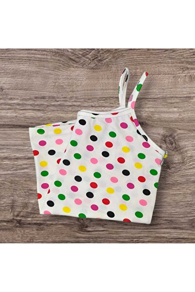 ESTA STORE White Polka Dot Tank Top with Straps, No Stretch, Straps Are Sewn from Its Own Fabric.