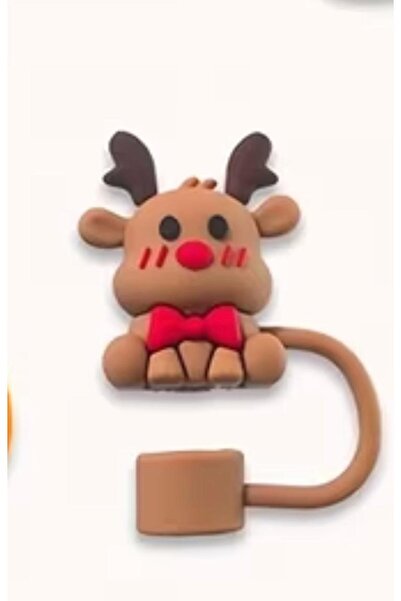 alisa Yılbaşı Desenli 3D Termos Pipet Kapağı - Yeniden Kullanılabilir, 10mm p...