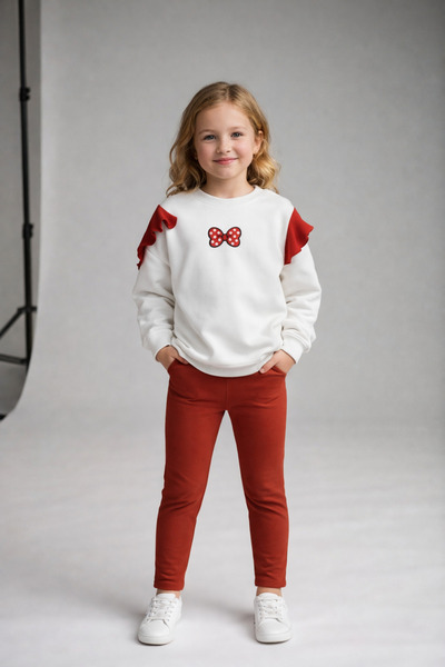 mumuko Kız Çocuk Fiyonk Baskılı Volan Kollu Sweatshirt