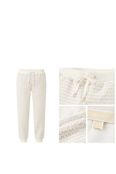 Michael Michael Kors Pantaloni sport din tricot, plușat cu imprimeu, logo, culoare Bone-crem, bumbac , marime S