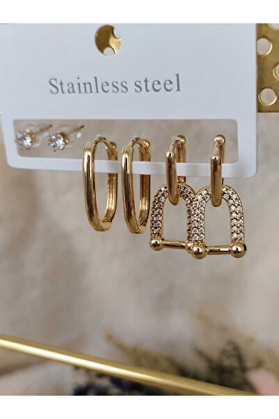 Tuel Gold Stylishly Designed Steel Multi Earrings