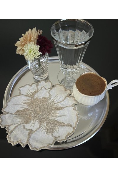 Tly Home Textiles Embroidered Linen Coffee Presentation Napkin Set of 2 15X15 cm – Stylish Presentation Tray Accessory