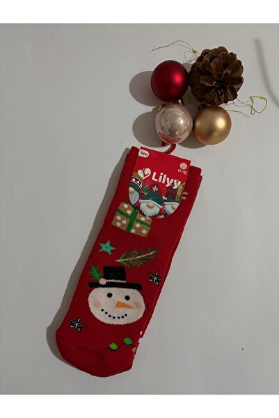 MODA Christmas Themed Snowman Pattern Red Children's Socks 11-12 Years Old