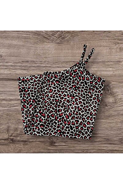 ESTA STORE Red Leopard Print Strap Tank Top, No Stretch, Straps Are Sewn from Its Own Fabric.