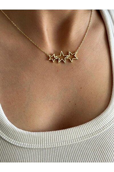 Moonjy Steel Gold Triple Star Necklace