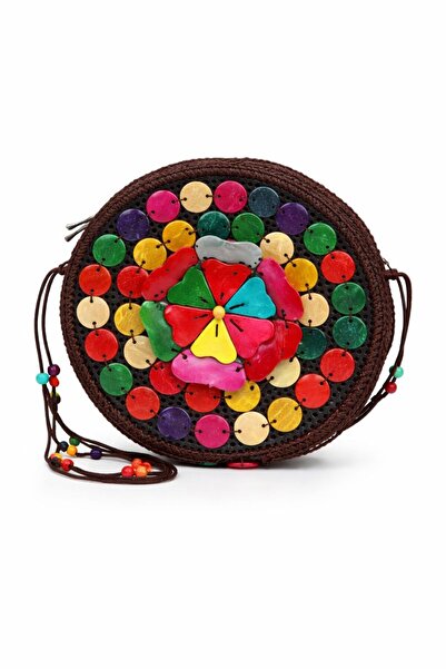 OEM Round Crossbody Bag - Coconut Shell, Multicolor, Handmade, Ethnic, Wallet Phone Case Women