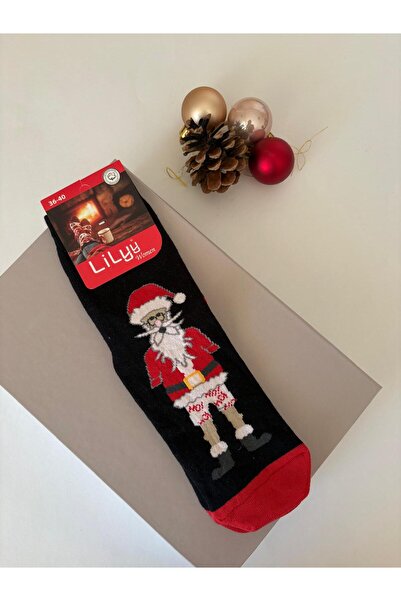 MODA Christmas Themed Santa Claus Pattern Navy Blue Colored Adult Socks