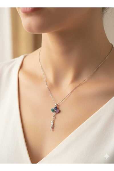 Clariss Renkli Zirkon Taşlı Balon Tutan Kız Çelik Kolye