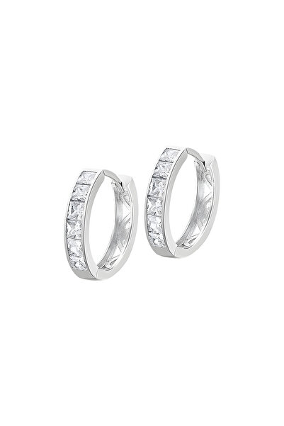 BUNILU Round Silver Earrings with Silver Zirconia Diamonds