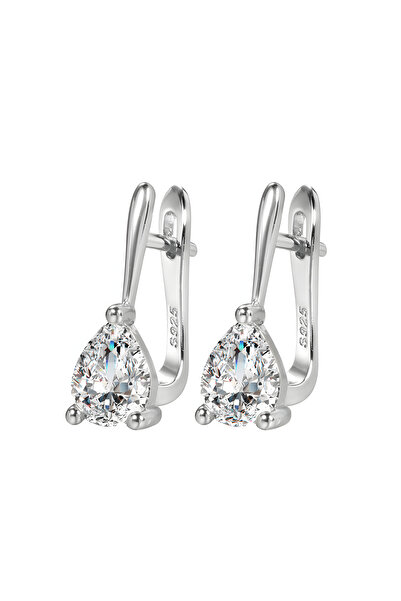 BUNILU Elegant silver earrings with drop zircon crystals