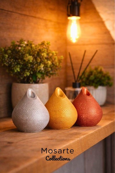 Mosarte Drop-Shaped Modern Decorative Vase with 3D Textured Surface - Silver ...