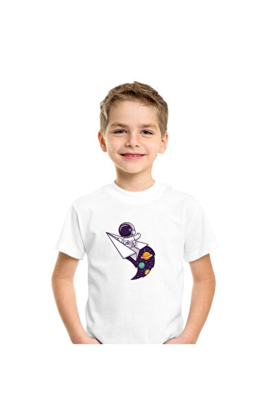 Printoot تيشيرت للأطفال بتصميم رائد فضاء يركب صاروخًا، مناسب للأولاد والبنات.