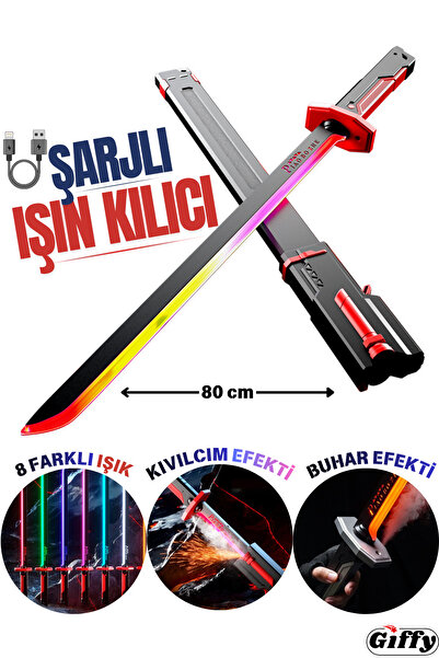giffy Oyuncak +14 Yaş Kıvılcım Efektli Buharlı RGB 80 CM Kılıç Şarjlı Ses Efe...