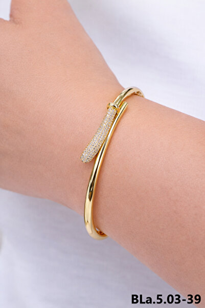 femline سوار نسائي موديل مسمار مرصع بالأحجار اللامعة باللون الذهبي