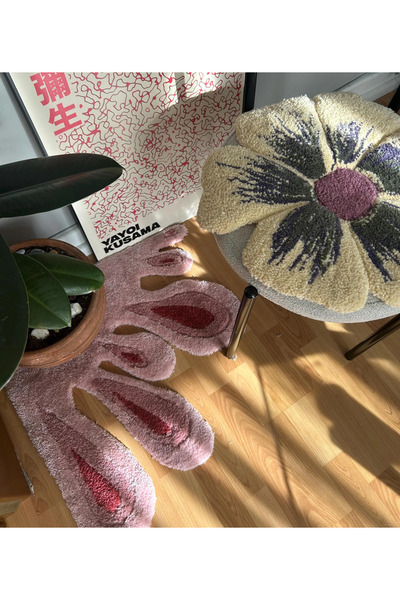 Ruhe Studio Pink Drip El Yapımı Tufting Halı Saksı Altı Paspası