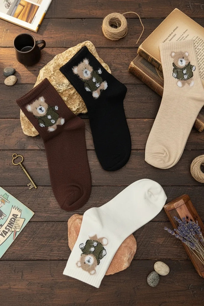 Meine Liebe Unterwäsche Furry Teddy Bear Set of 4 College Socks