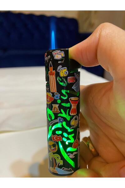 İNDİRİM CENTER Yeni Işıklı Özel Desenli Gazlı Doldurulabilir Şık Tasarım Çakmak